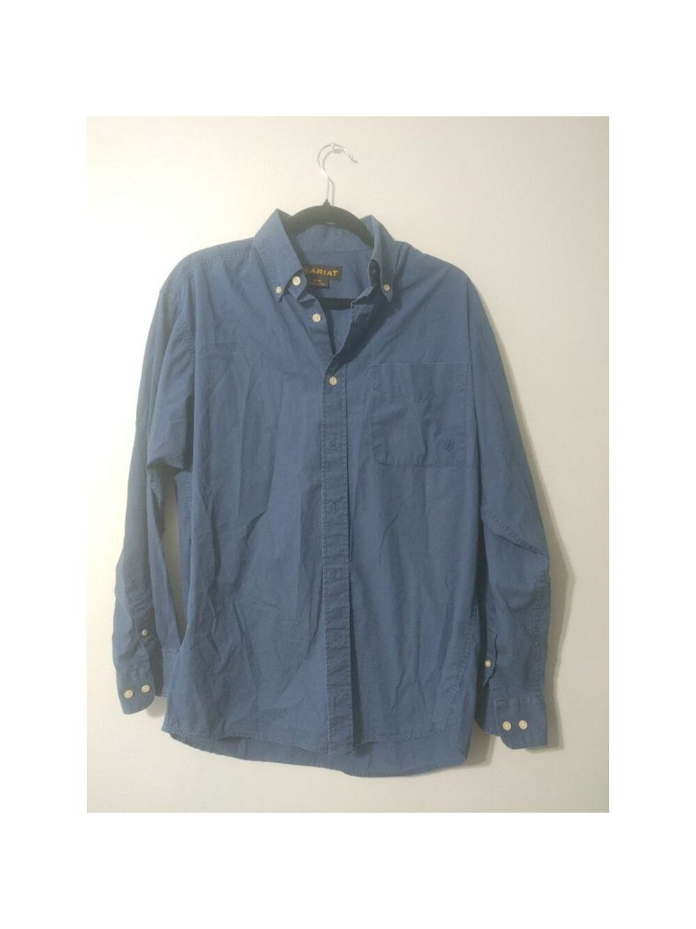 Men's Ariat Deep Blue Casual Button Down Long Sleeved Shirt Size M